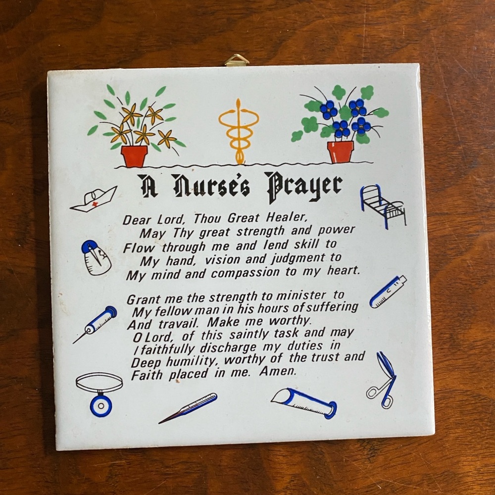 A Nurse's Prayer Vintage Ceramic Tile Trivet hanging Wall Plaque